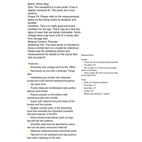 Vintage 80s White Stag Retro Ski Outfit Purple Quilted Hoodie Pants Fair Isle M - Picture 15 of 16